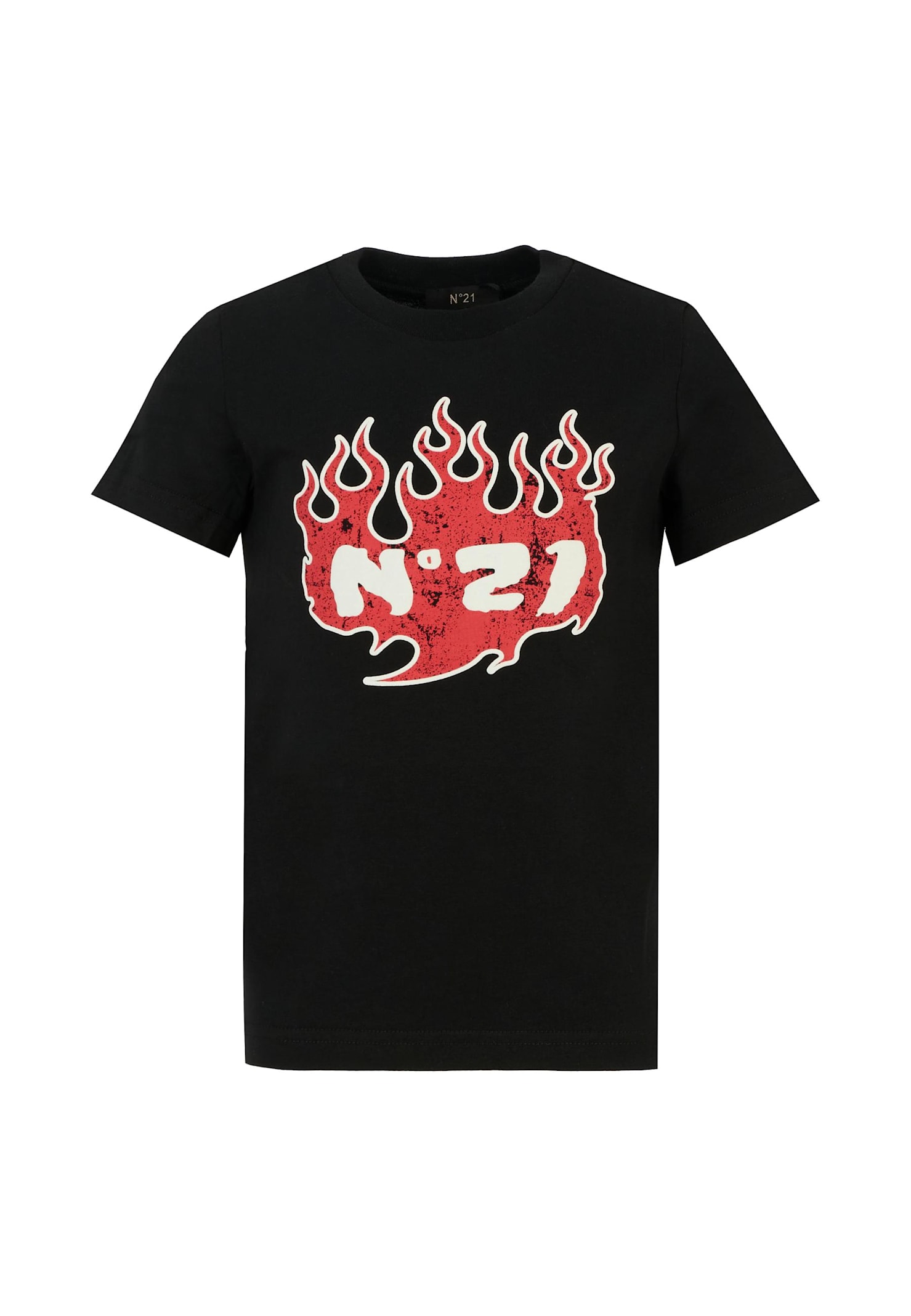 N°21 Kids' Black T-shirt For Boy With Logo