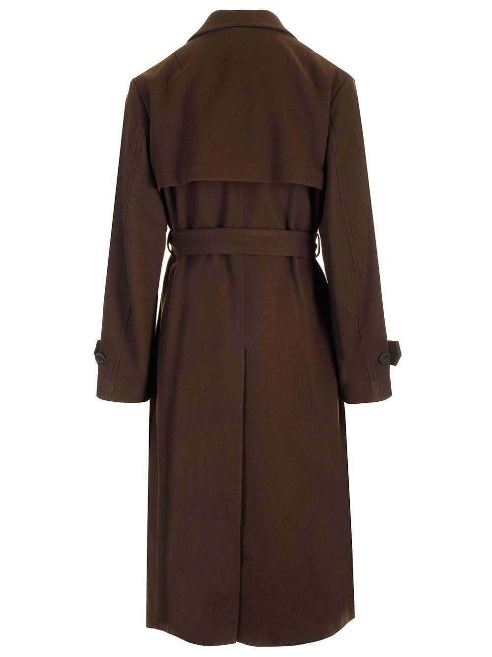 Shop Dries Van Noten Double Breasted Belted Trench Coat In Brown