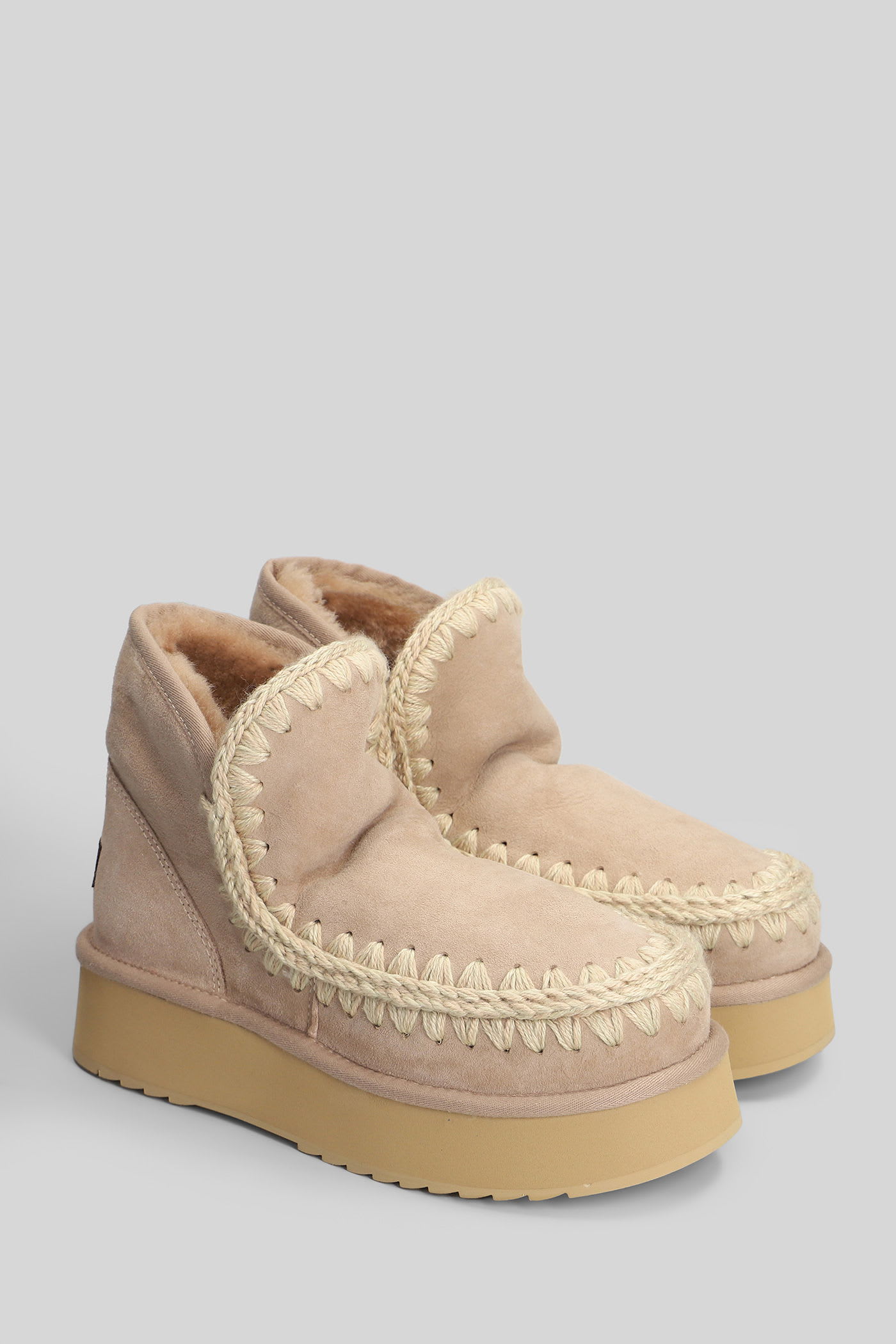 Mou Mini Eskimo Platform Ankle Boots Inside Wedge In Camel Suede In Neutral