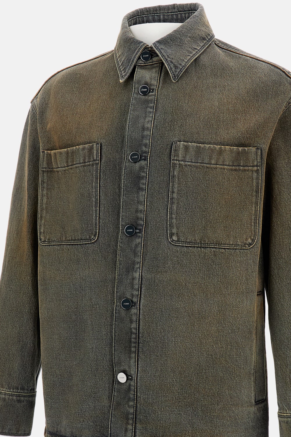 Fendi Long-sleeved Denim Shirt In Brown