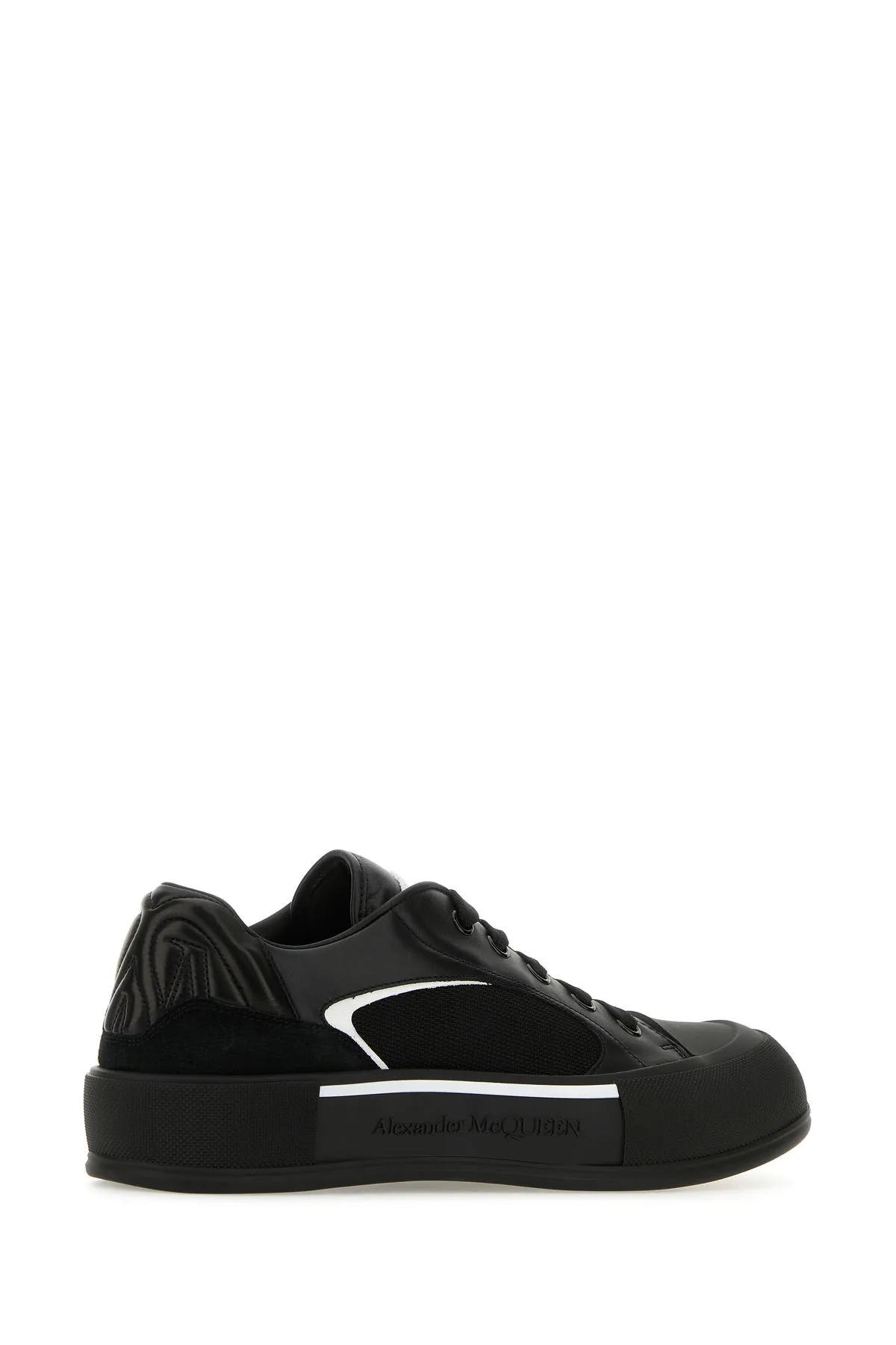 Shop Alexander Mcqueen Black Nylon And Leather Plimsoll Sneakers