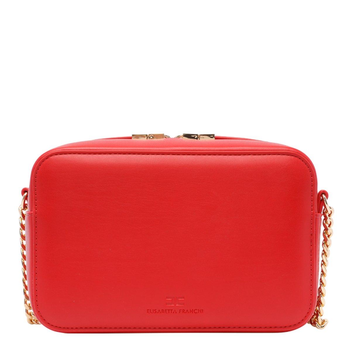 Shop Elisabetta Franchi Logo Plaque Chain-detailed Shoulder Bag In Rosso