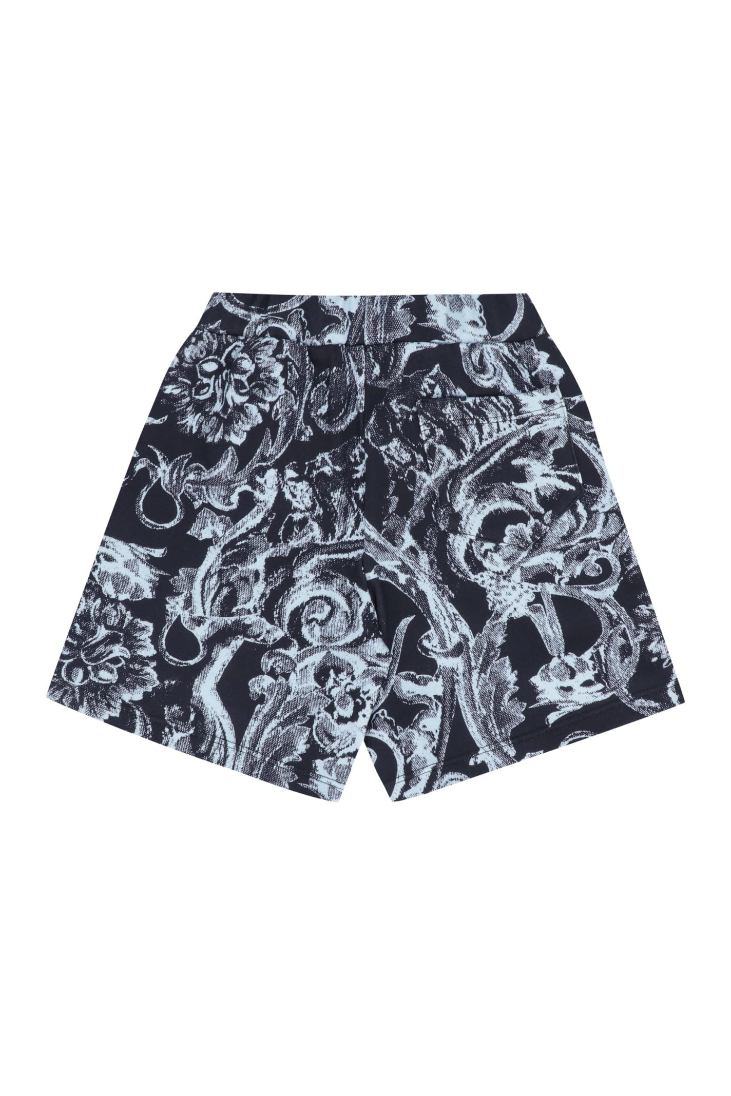 Shop Young Versace Printed Cotton Shorts In Blue