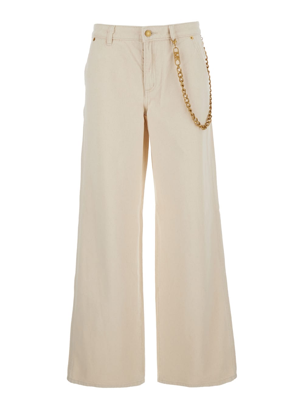 Beige Jeans With Wide Leg And Chain Detail In Denim Woman