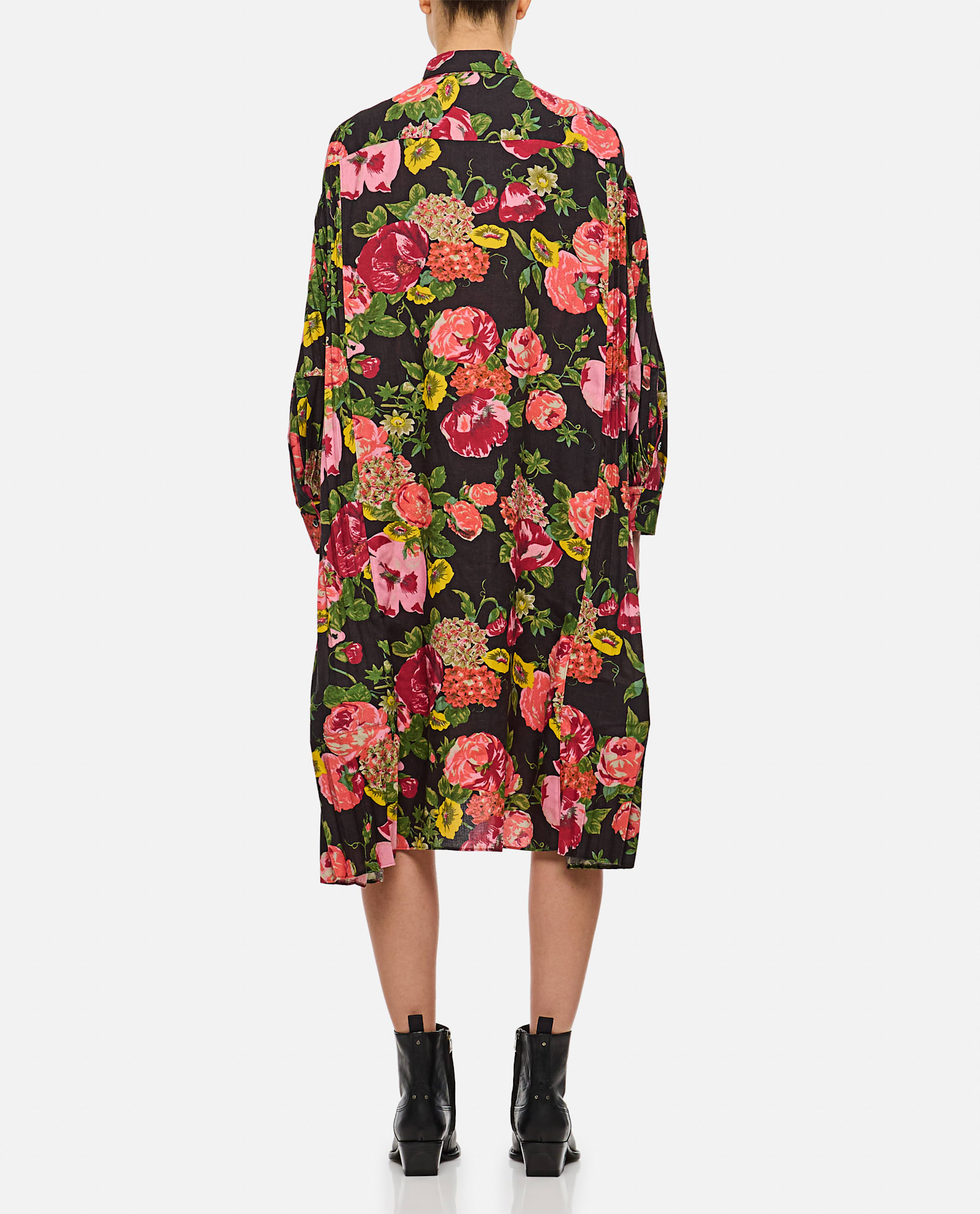 Shop Junya Watanabe Flower Pattern Printed Shirt Dress In Black