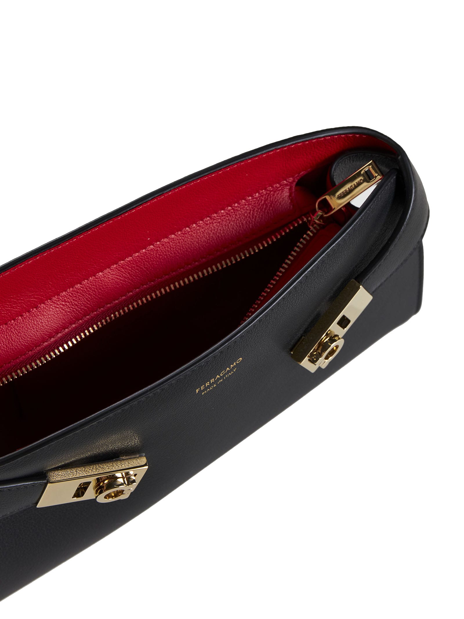 Shop Ferragamo Shoulder Bag In Nero || Flame Red || Flame Red