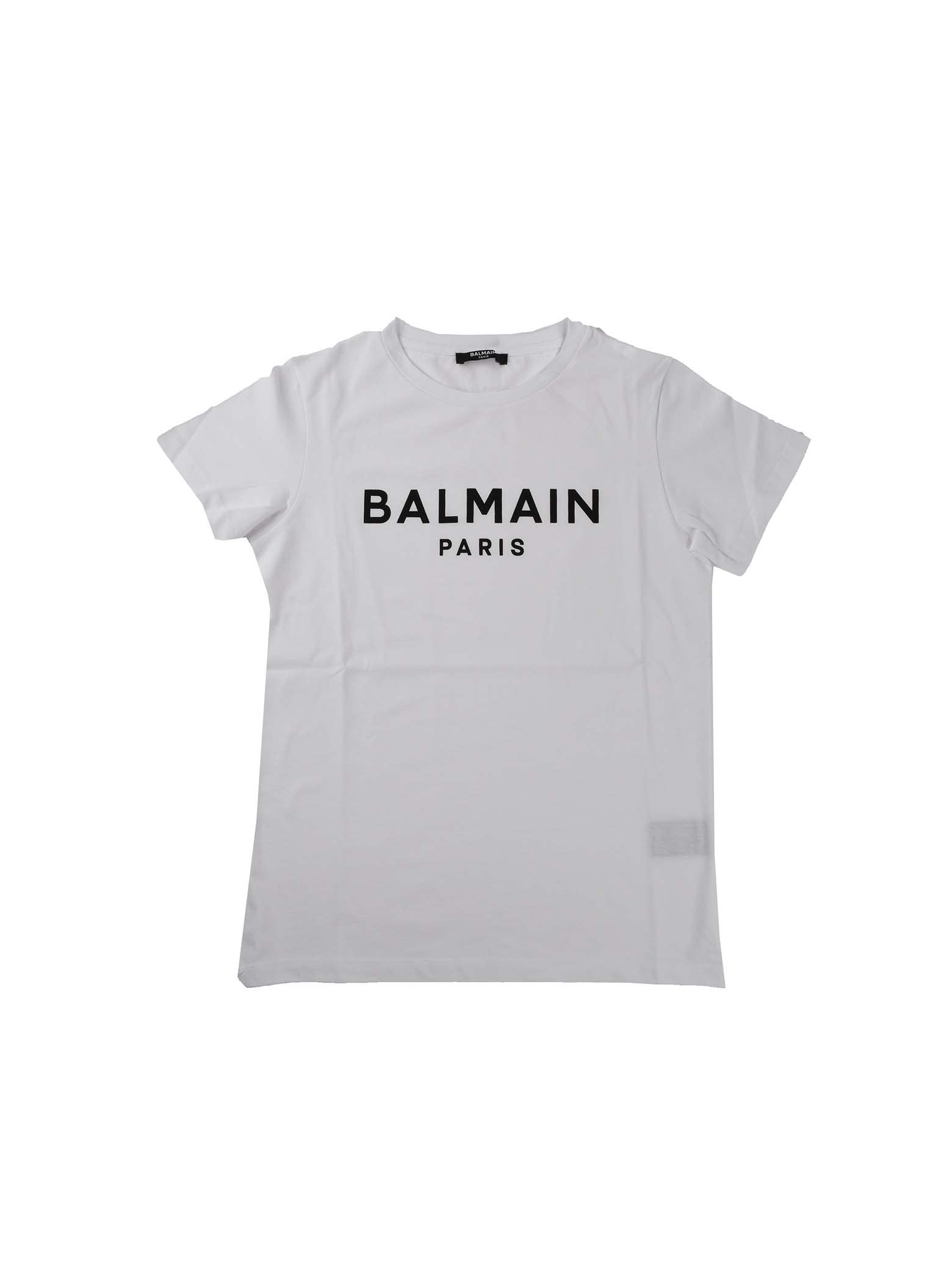 Balmain White Half-sleeve T-shirt With Logo