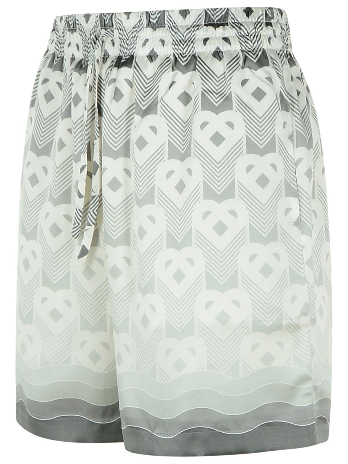 Casablanca Silk Bermuda Shorts Geometric Pattern In Grey Gradient Heart Monogram