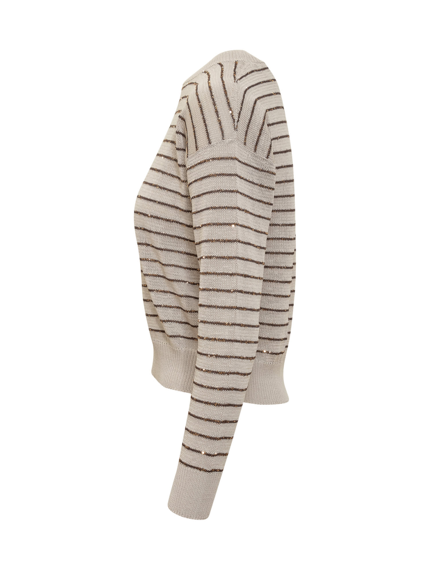 Brunello Cucinelli Dazzling Stripes Cotton Jersey In Cream/brown