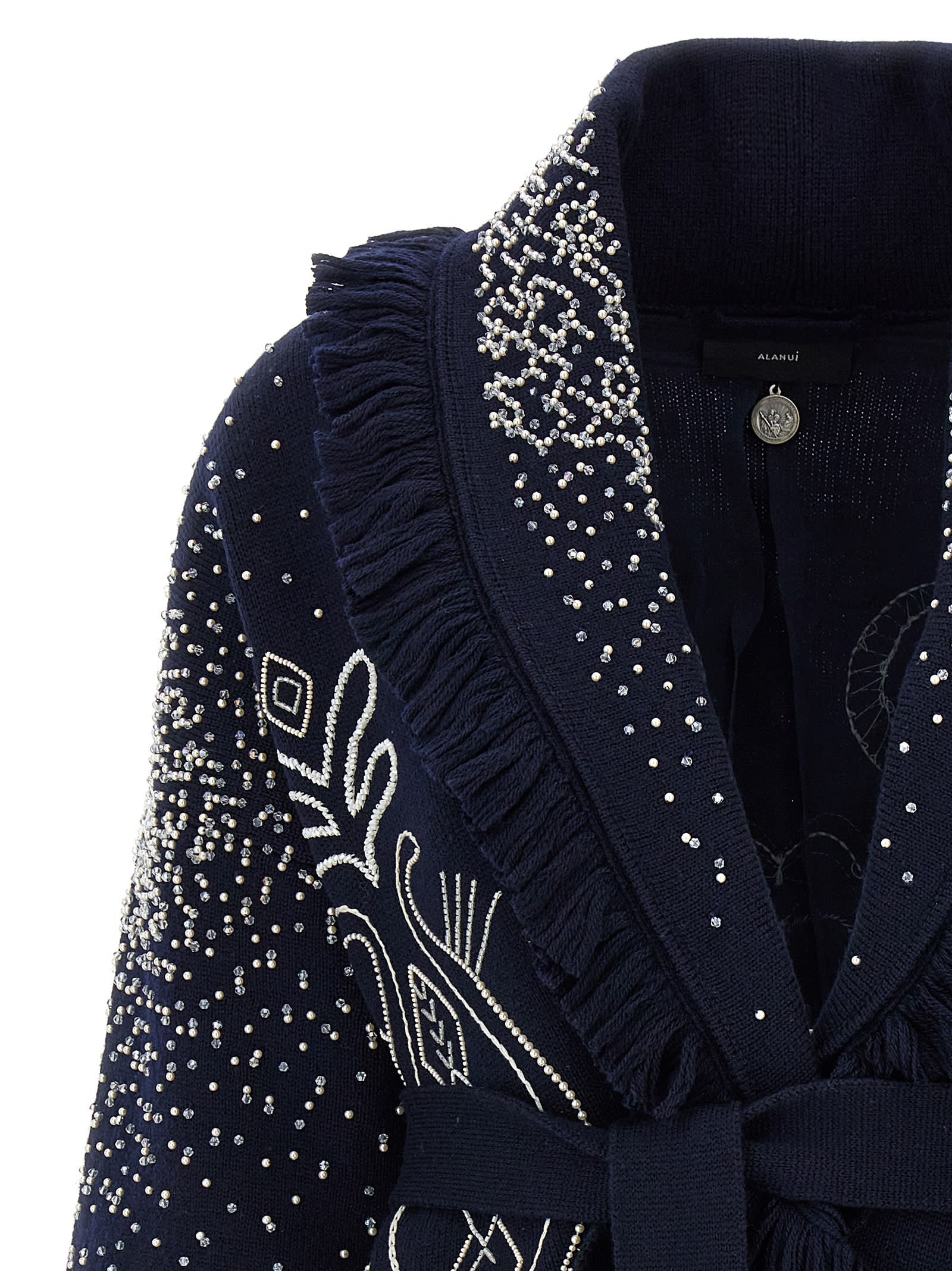 Shop Alanui I Dreamt A Dream Tonight Cardigan In Midnight Blue