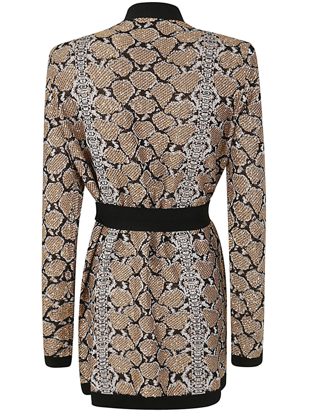 Shop Balmain Glittered Python Knit Belted Cardigan In Eki Noir Camel Blanc