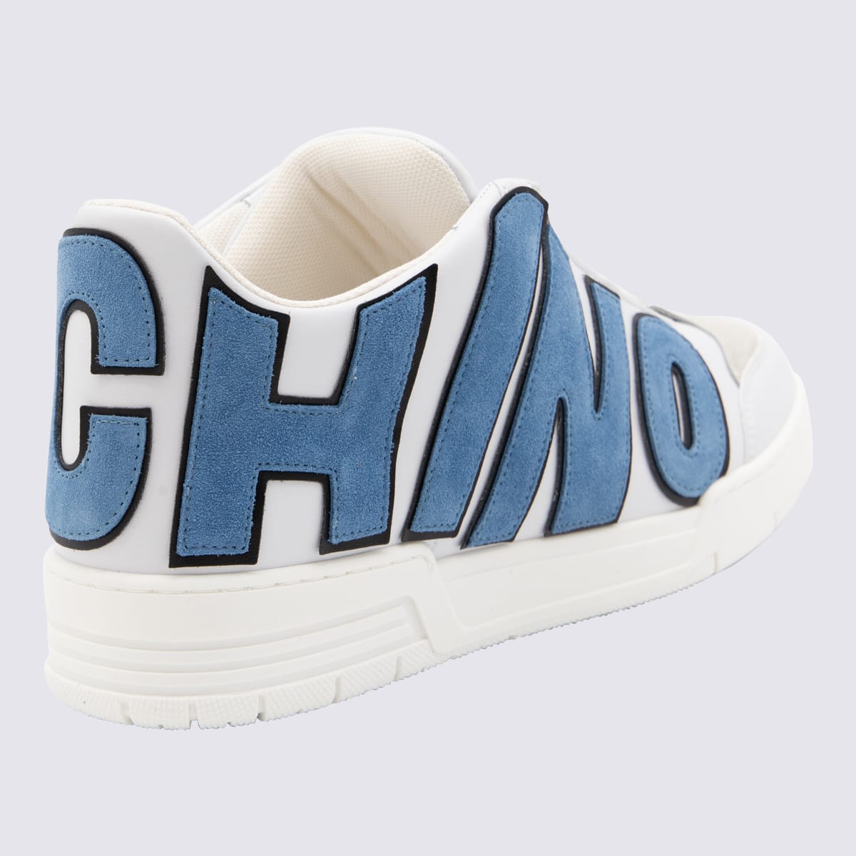 Shop Moschino White And Blue Sneakers