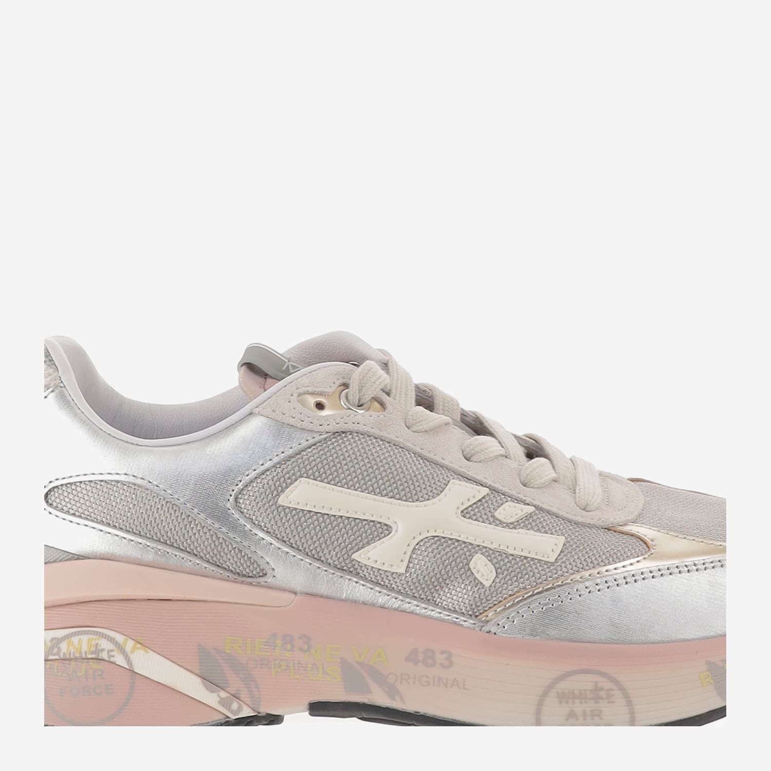 Premiata Chunky Multicolour Sneakers With Metallic And Leather Panels In Silver
