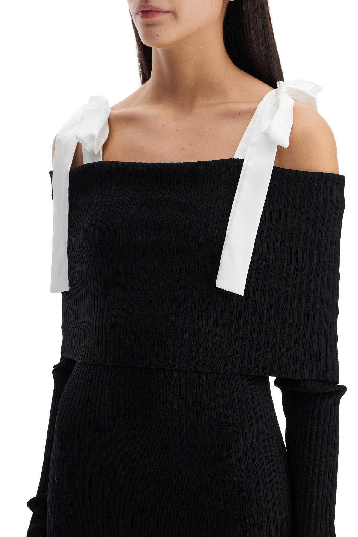 Shop Rotate Birger Christensen Maxi Off-shoulder Dress With Long Sleeves In Black (black)