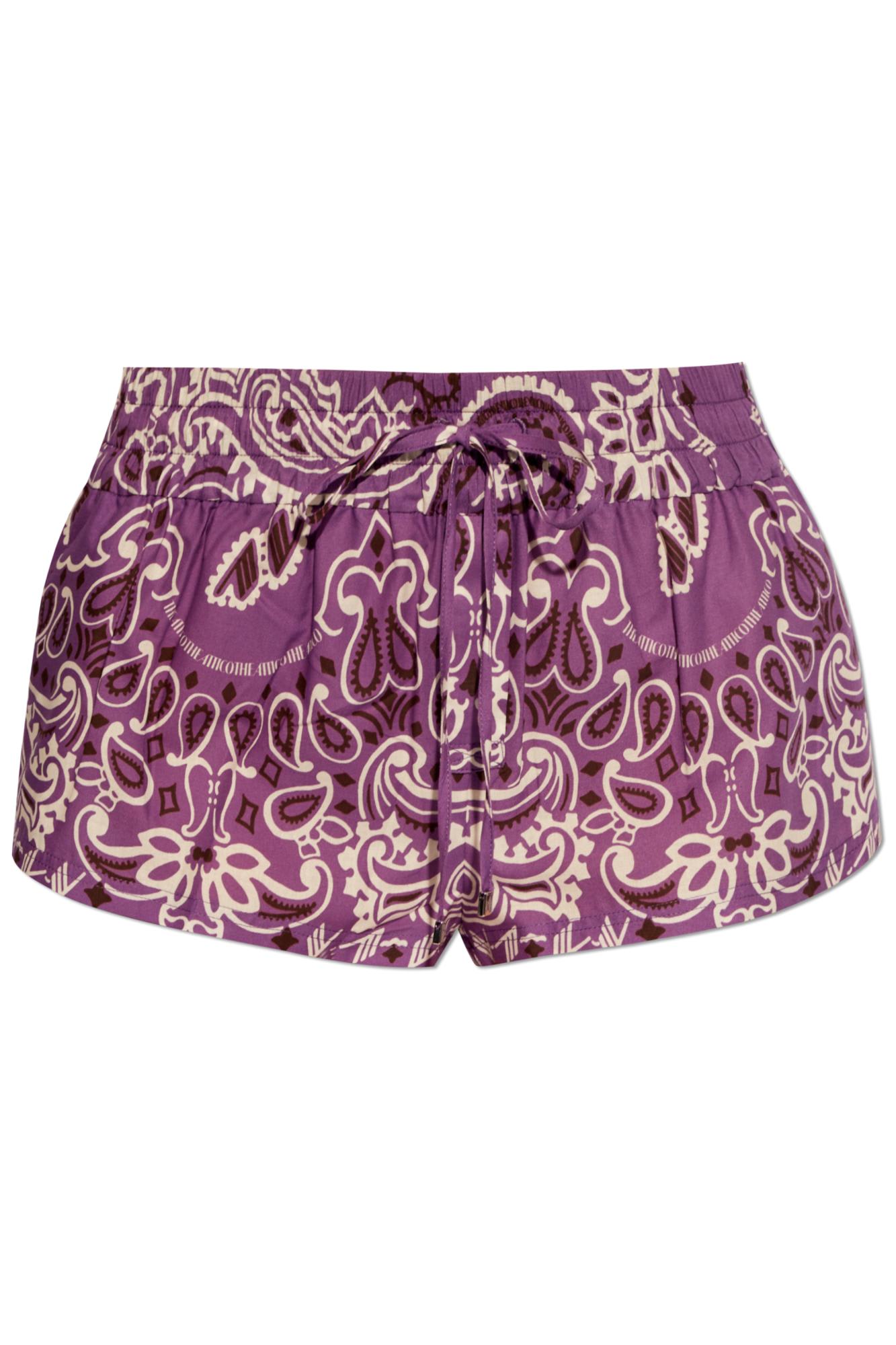 Shop Attico Paisley Print Drawstring Waist Shorts In Violet/brown