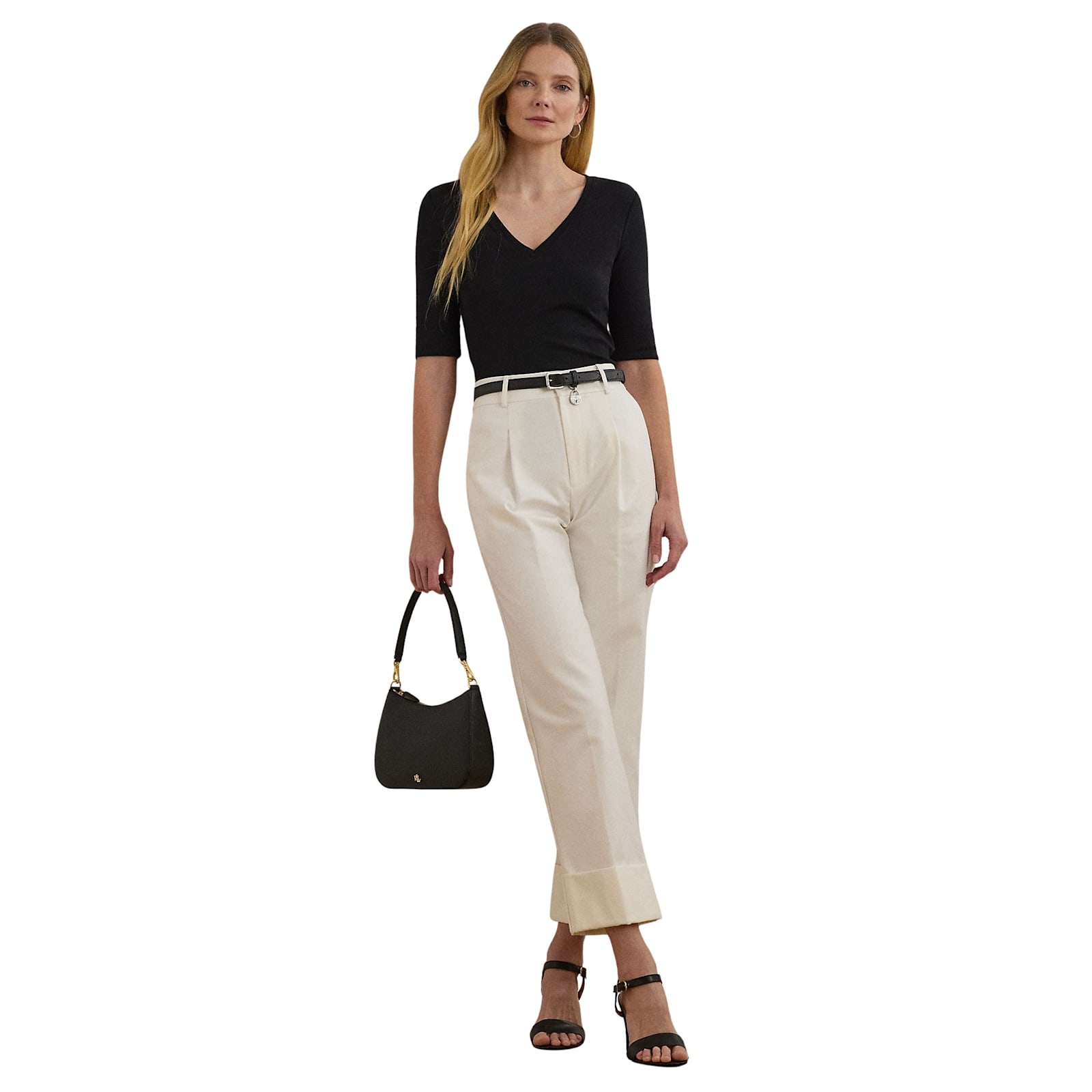 Ralph Lauren V Judy Elbow Sleeve Knit In Black