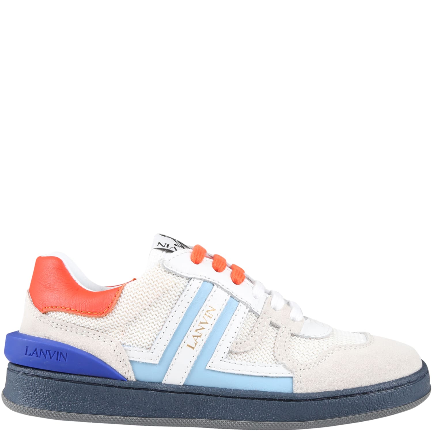 Lanvin Kids' White Sneakers For Boy With Logo In Blue