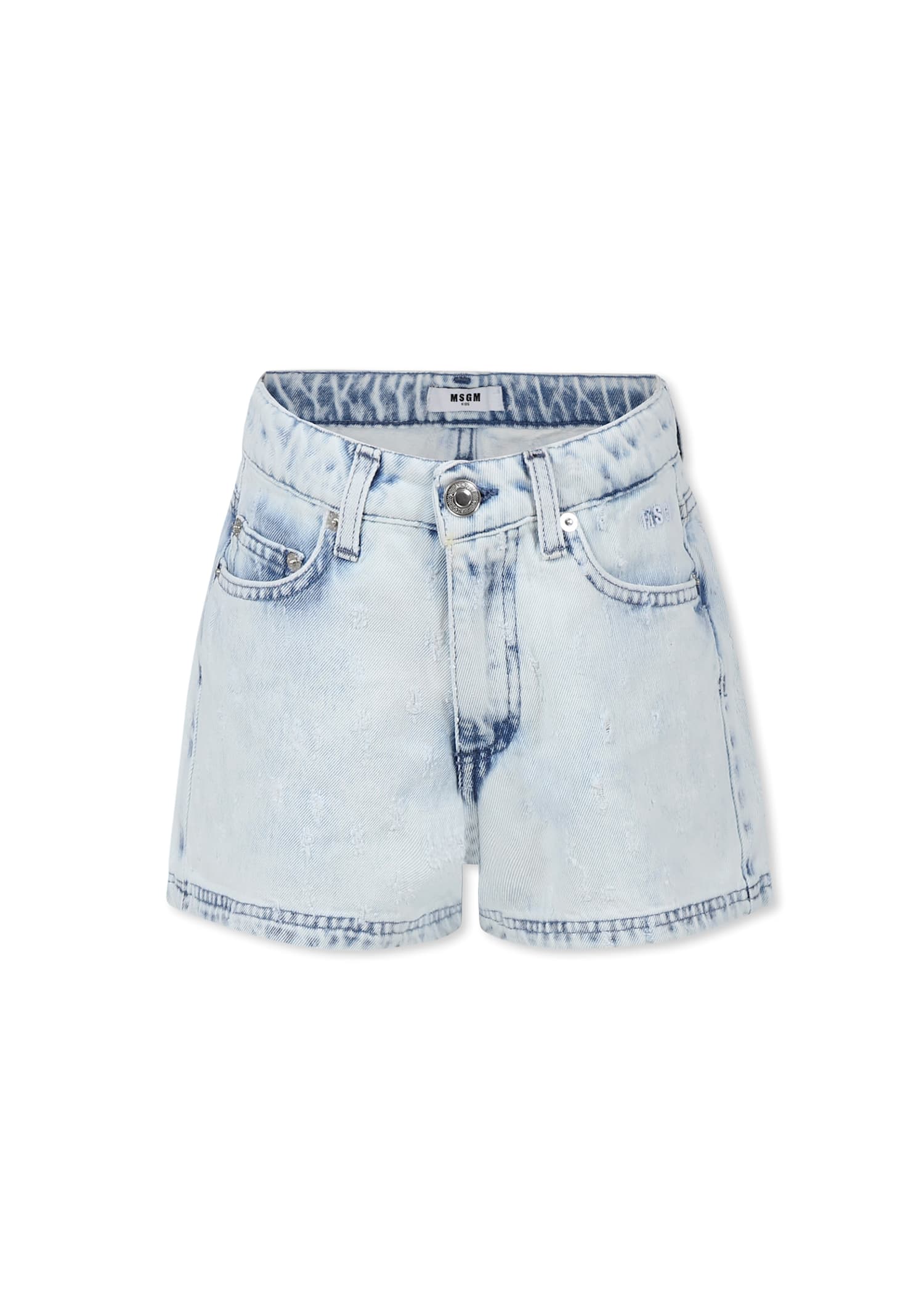 Msgm Denim Shorts For Girl With Logo In Denim