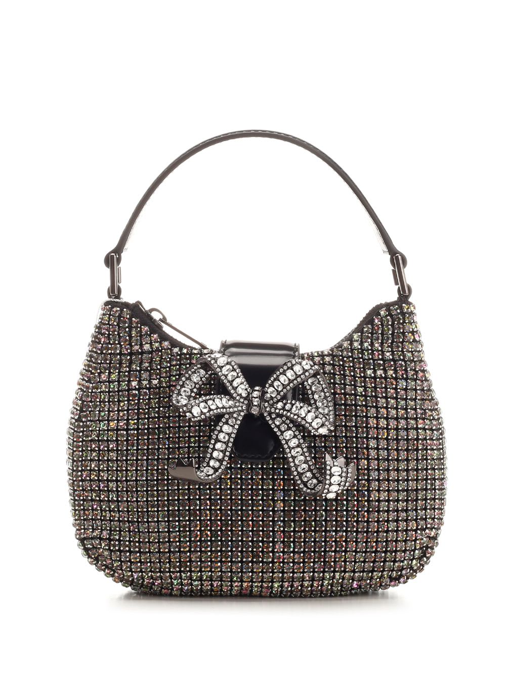 Shop Self-portrait Rhinestones Hobo Bag In Silver