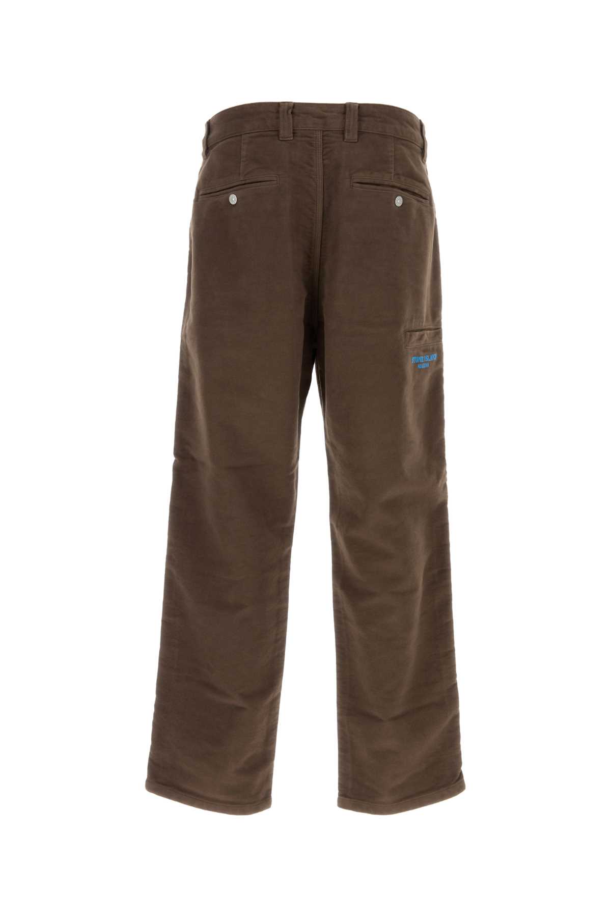 Shop Stone Island Brown Cotton Loose Pant In Walnut