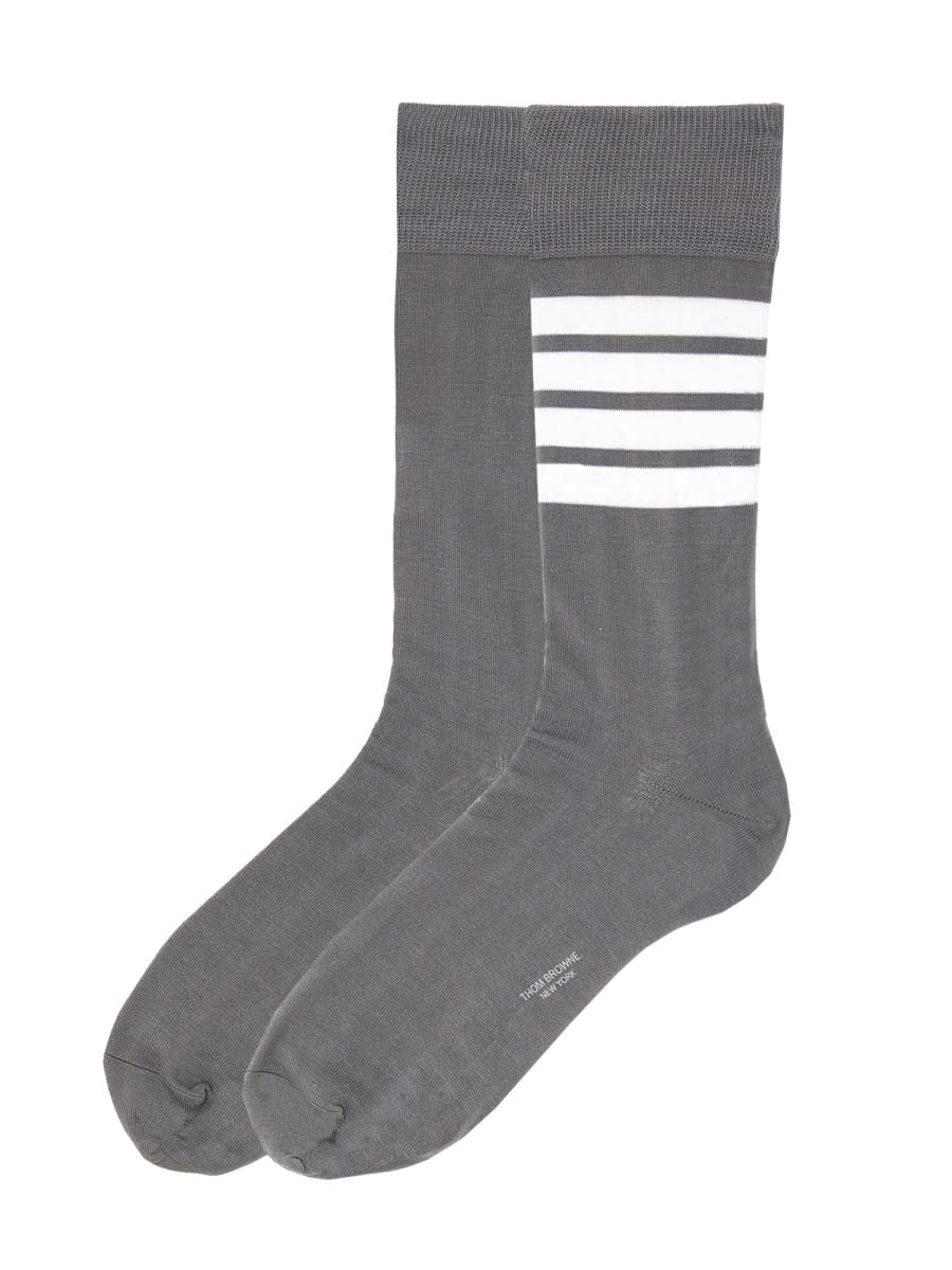 Thom Browne Long Striped Socks In Grey