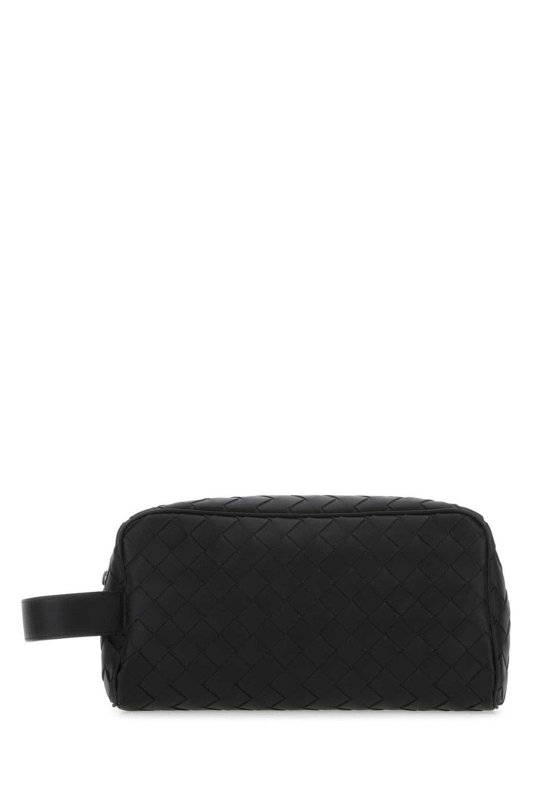 Shop Bottega Veneta Woven Zipped Makeup Bag In Black