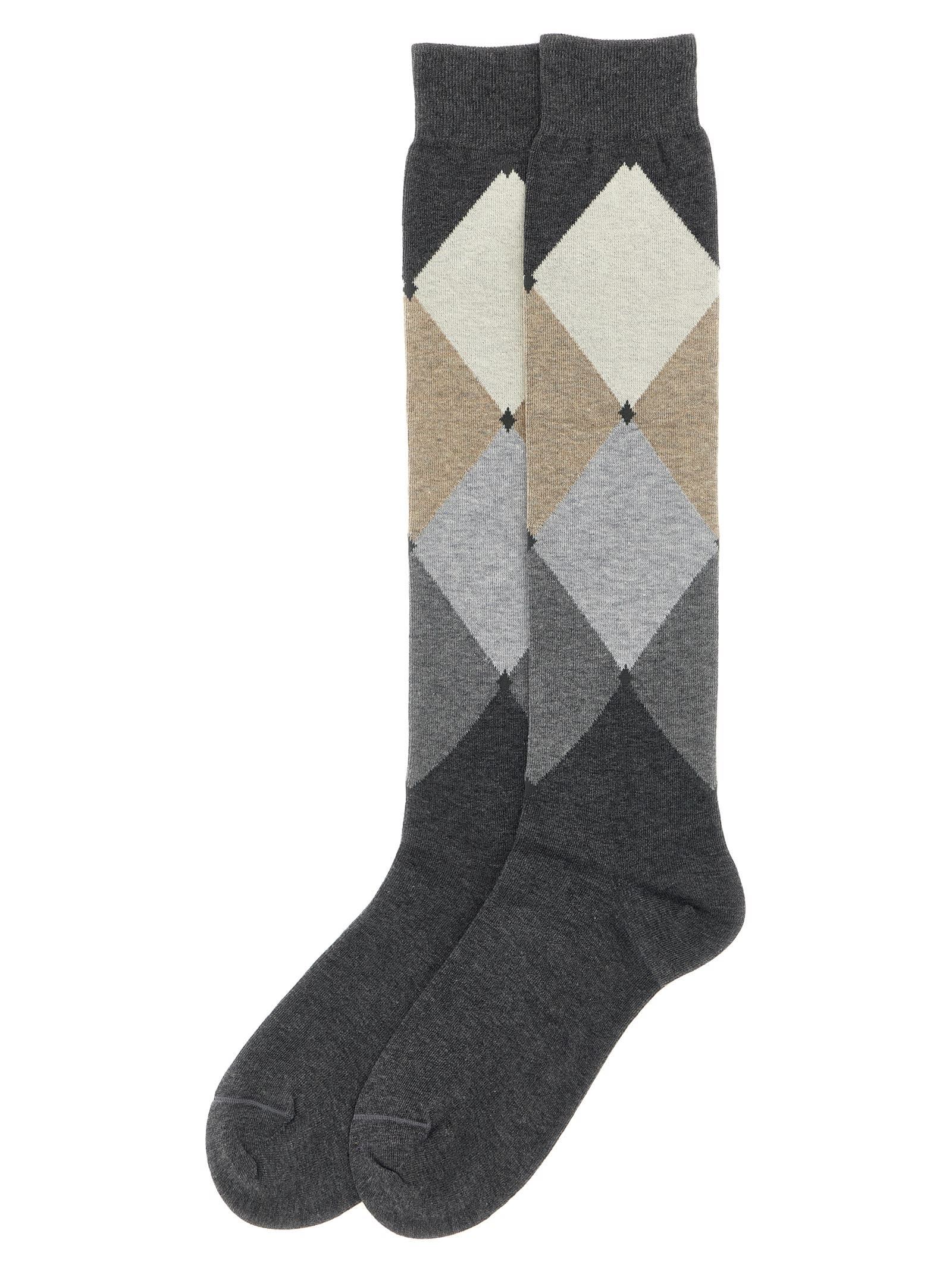 Ballantyne Knee-high Argyle Pattern Socks In Gray