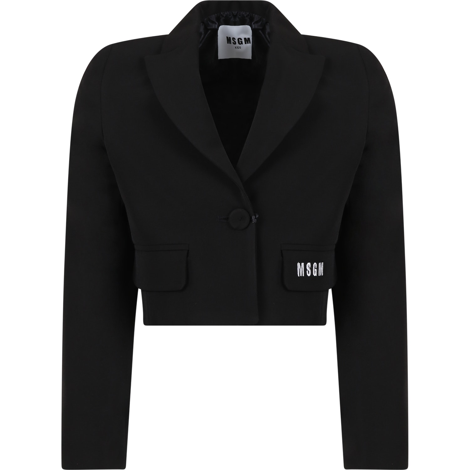 Msgm Kids' Black Jacket For Girl With Logo