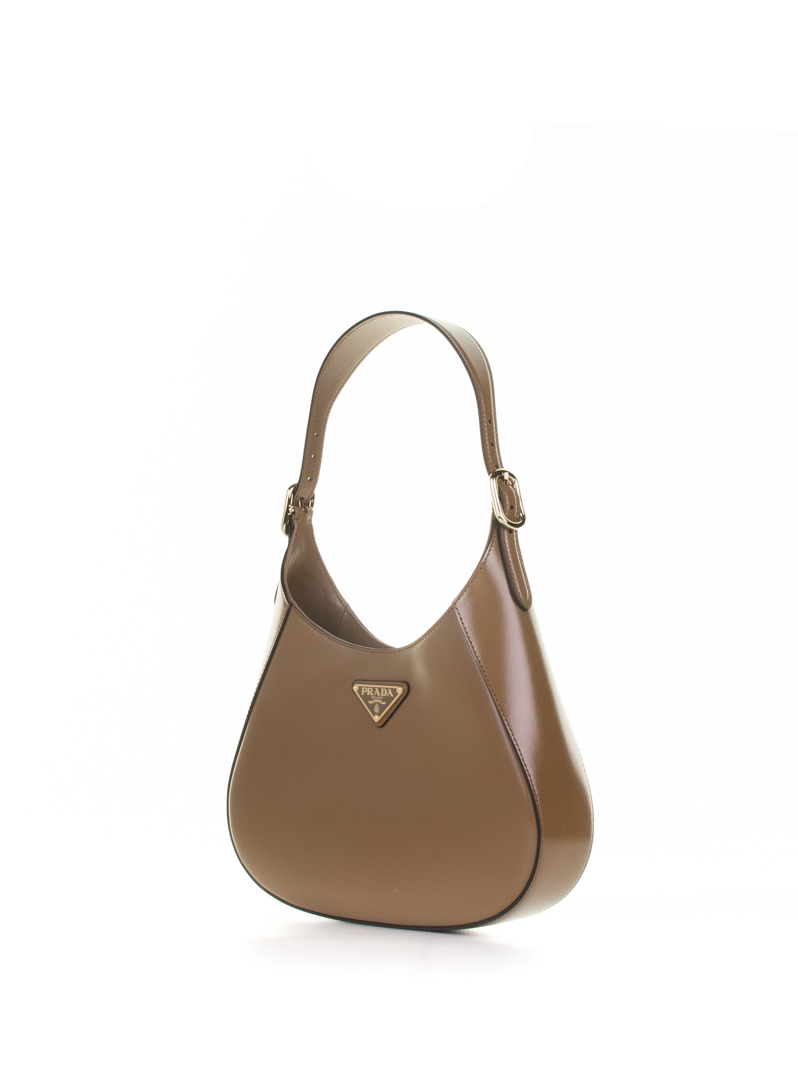 Shop Prada Brown Leather Shoulder Bag In Cannella