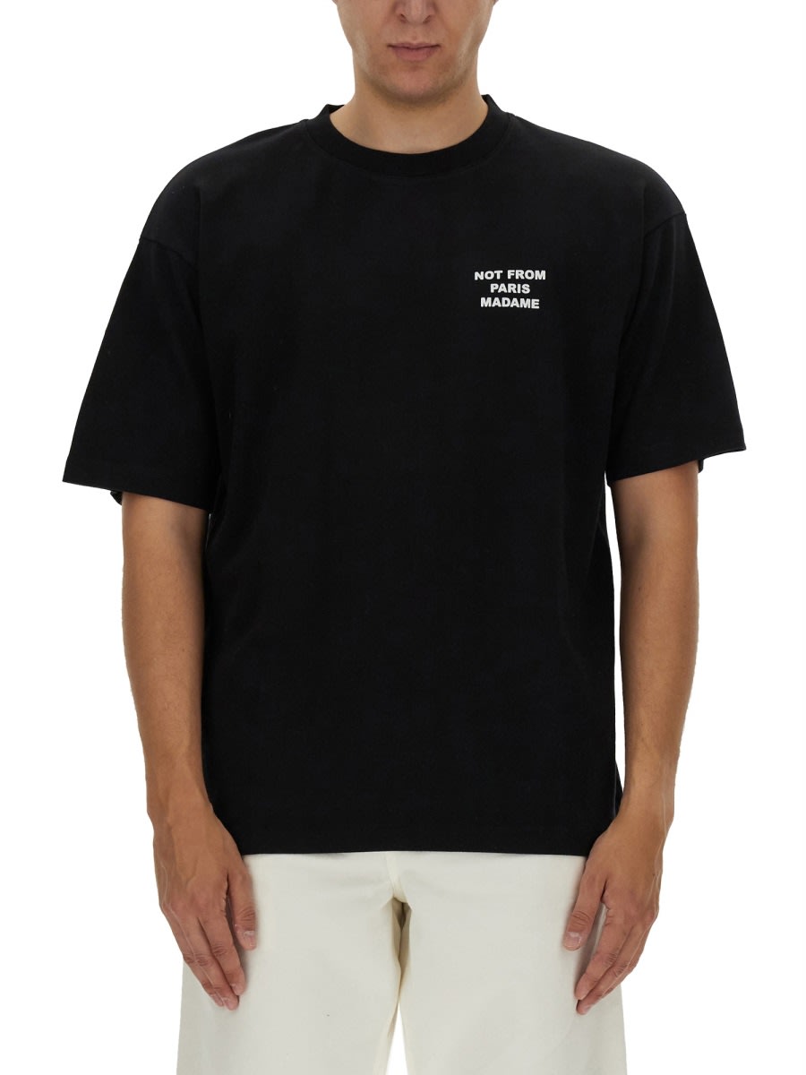 Drôle De Monsieur Black Crewneck T-shirt With Slogan Print On The Front And Back In Black