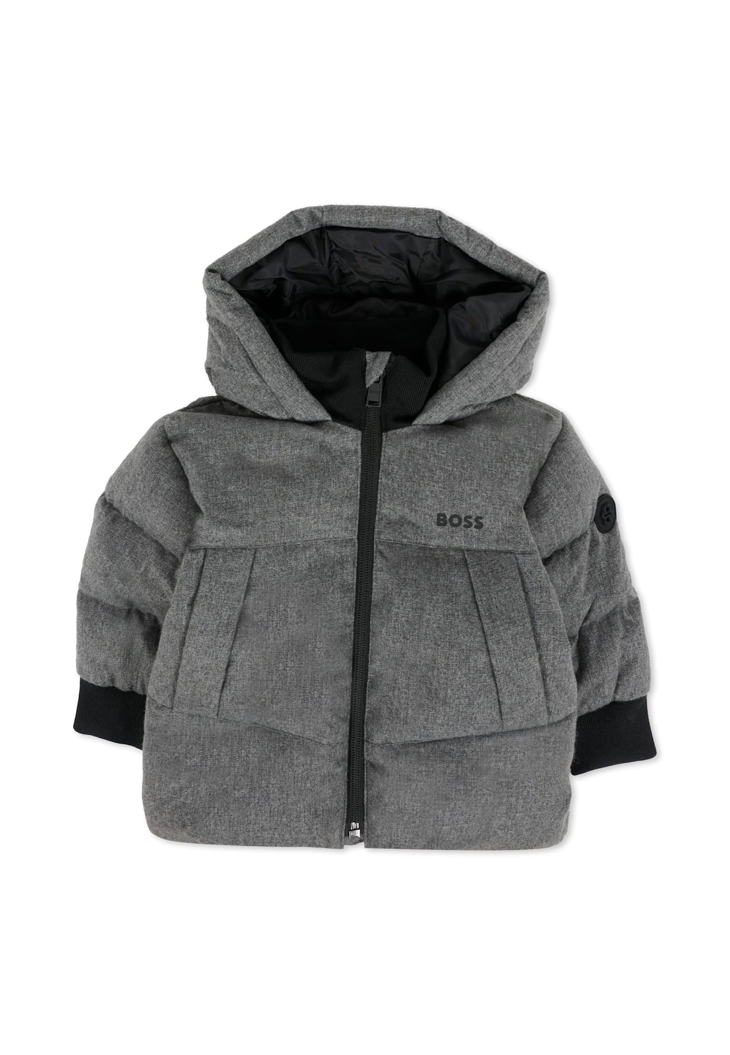 Hugo Boss Grey Down Jacket For Baby Boy With Logo In Gray