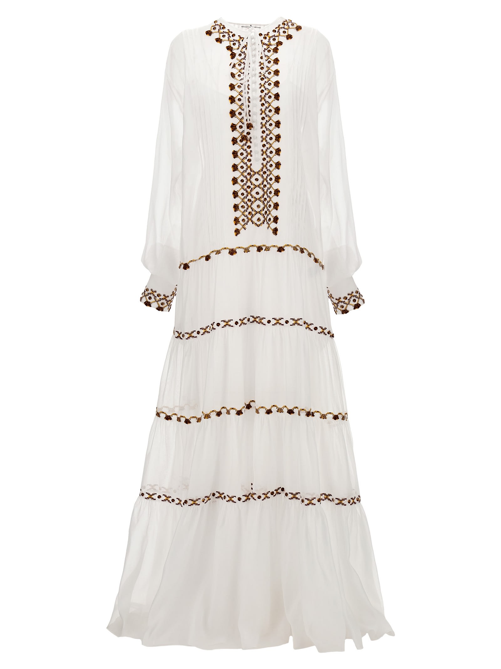 Shop Ermanno Scervino Embroidery Kaftan Dress In White
