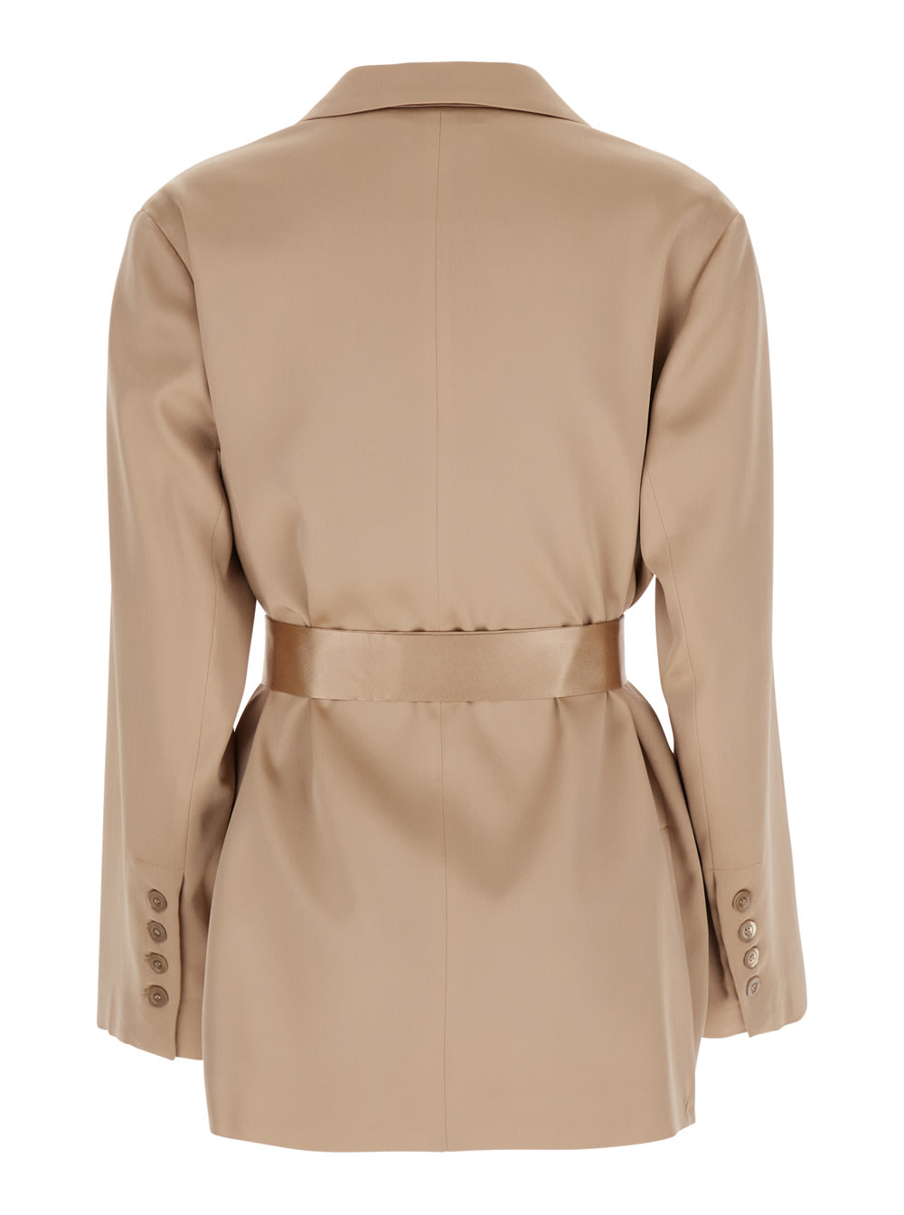 SEMICOUTURE CHRISTIANA BEIGE JACKET WITH CLASSIC LAPELS AND WAIST BELT IN SILK BLEND WOMAN