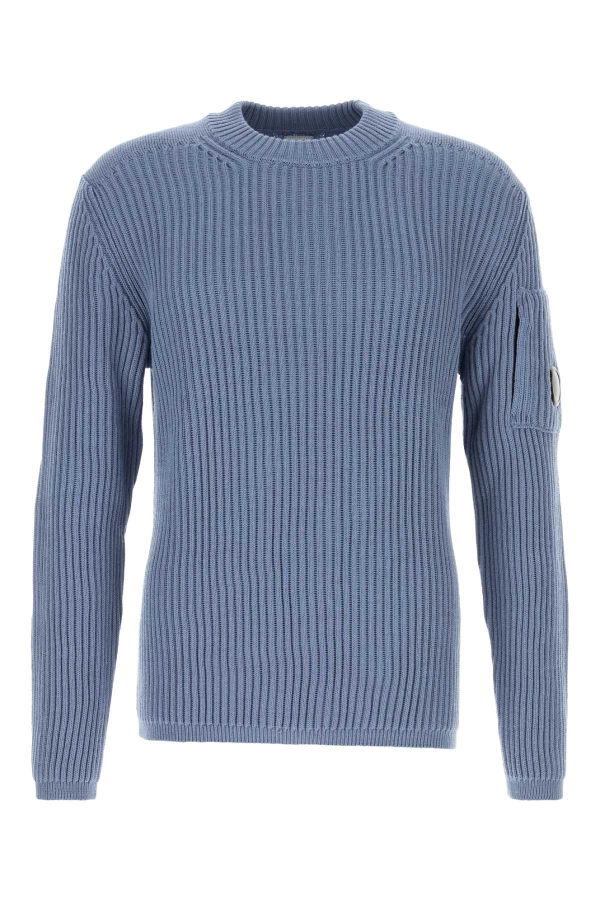 Shop C.p. Company Cerulean Blue Wool Blend Sweater In Flintstone