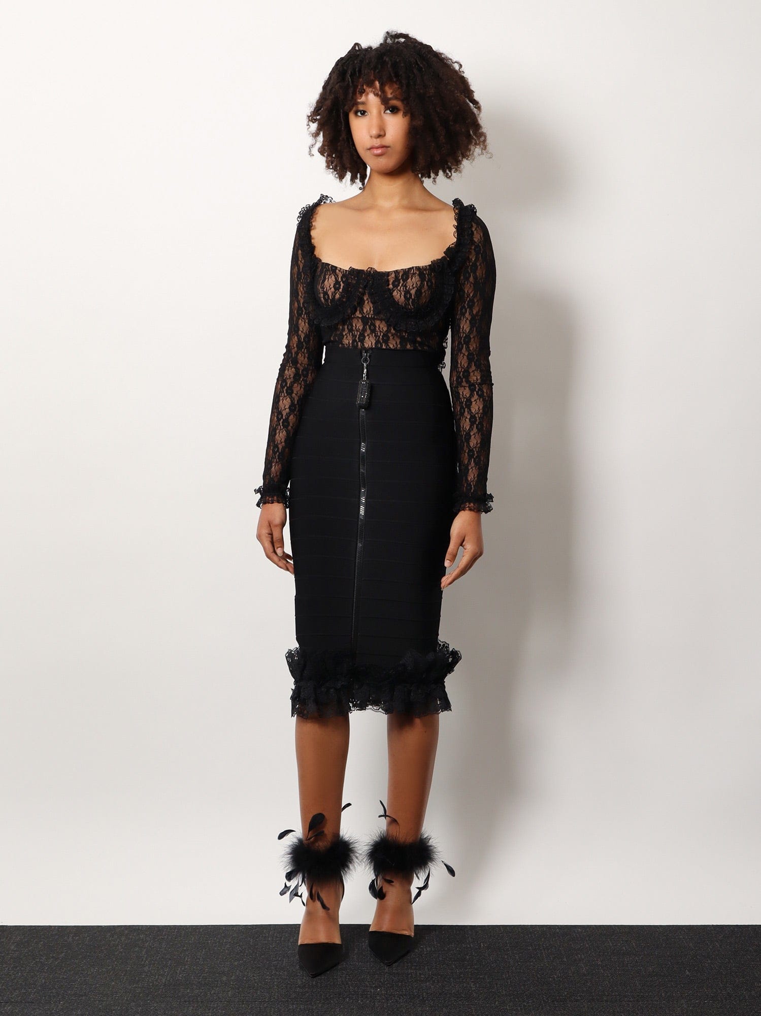 Self-portrait X Christopher Kane Lace-trimmed Midi Skirt In Black