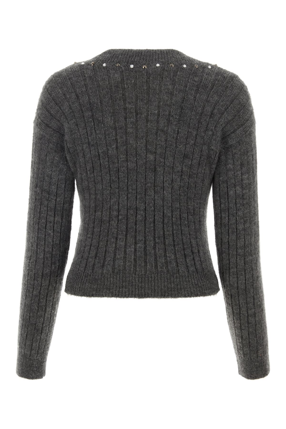 Alessandra Rich Wool Knit Sweater With Studs And Crystals In Greymelange