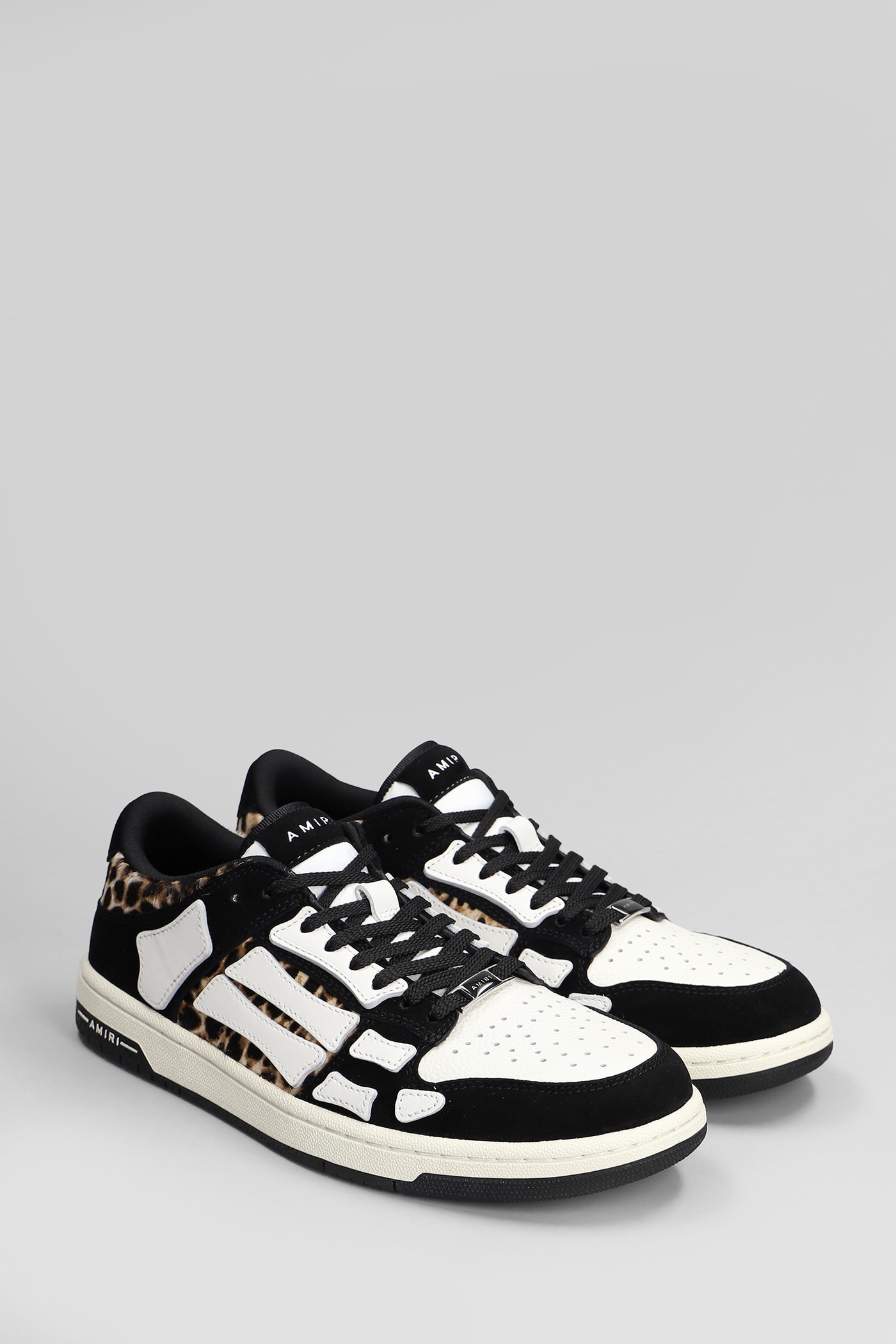 Shop Amiri Leopard Skel Top Low Sneakers In Black Leather