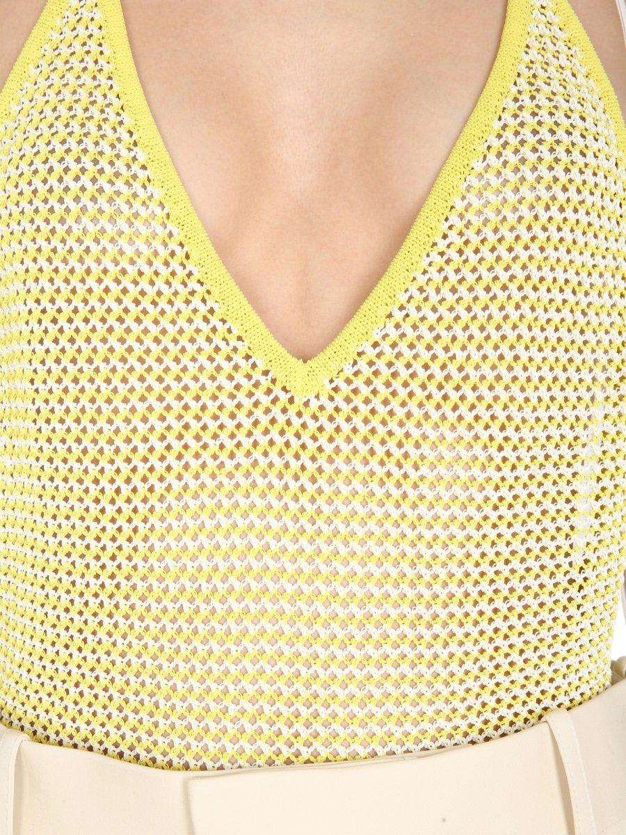 Shop Bottega Veneta Halterneck Mesh Bodysuit In Yellow