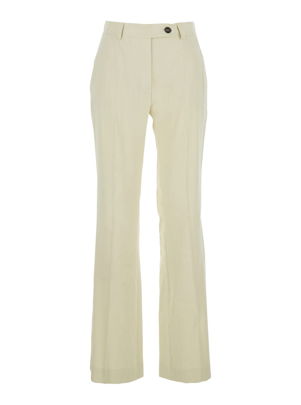 White Pants With Belt Loops In Linen And Viscose Blend Woman