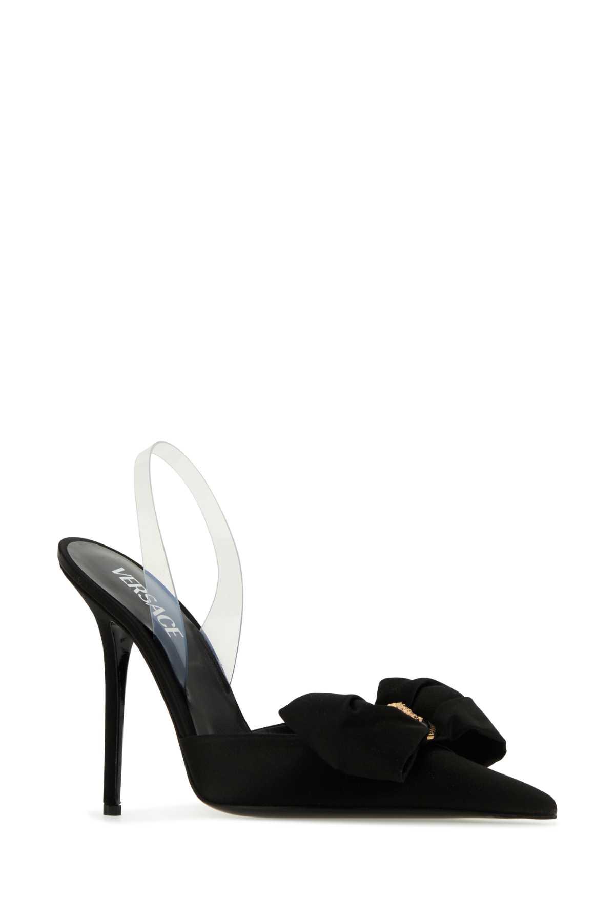 Shop Versace Black Satin Alia Pumps In 1b00v