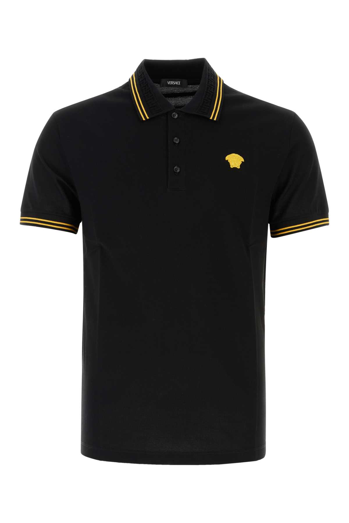 Shop Versace Black Piquet Polo Shirt