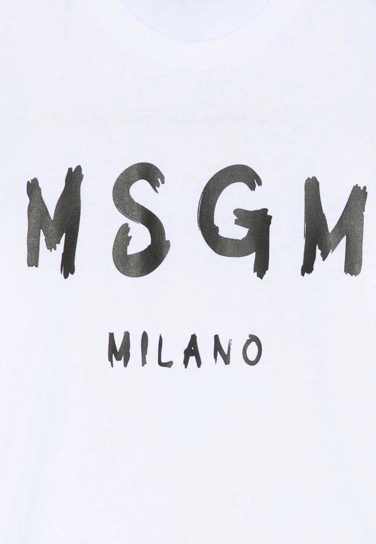 Msgm White T-shirt For Kids With Black Logo In Animal Print