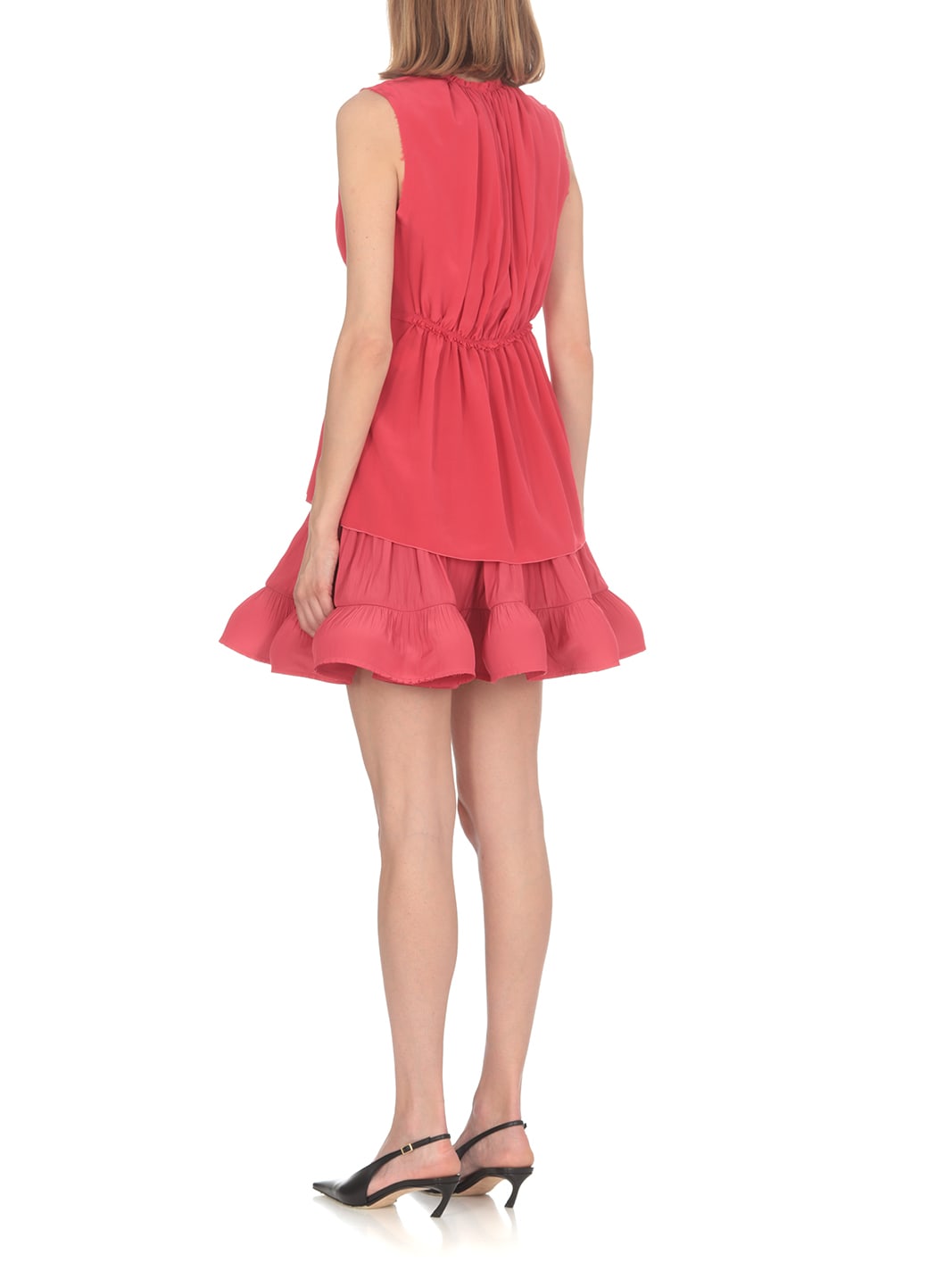 Lanvin Minirock Aus Charmeuse Mit Raffungen Und Volant In Fuchsia