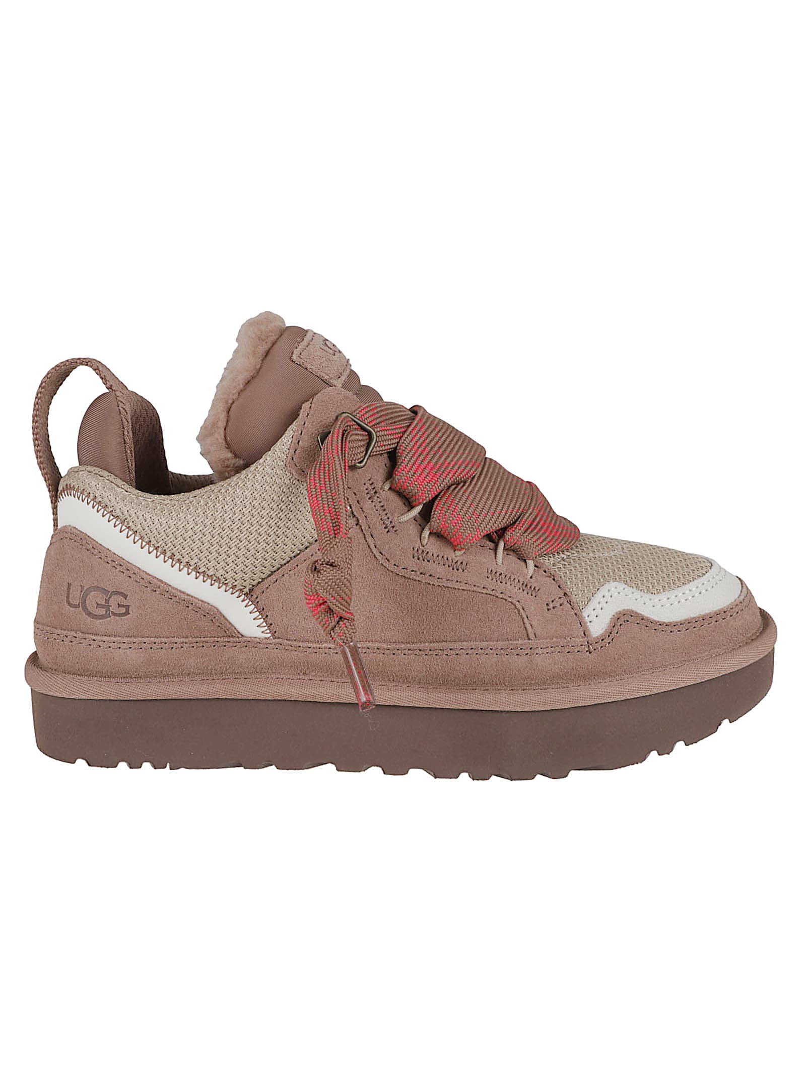 Ugg Ribbon-lace Leather Sneakers In Pink