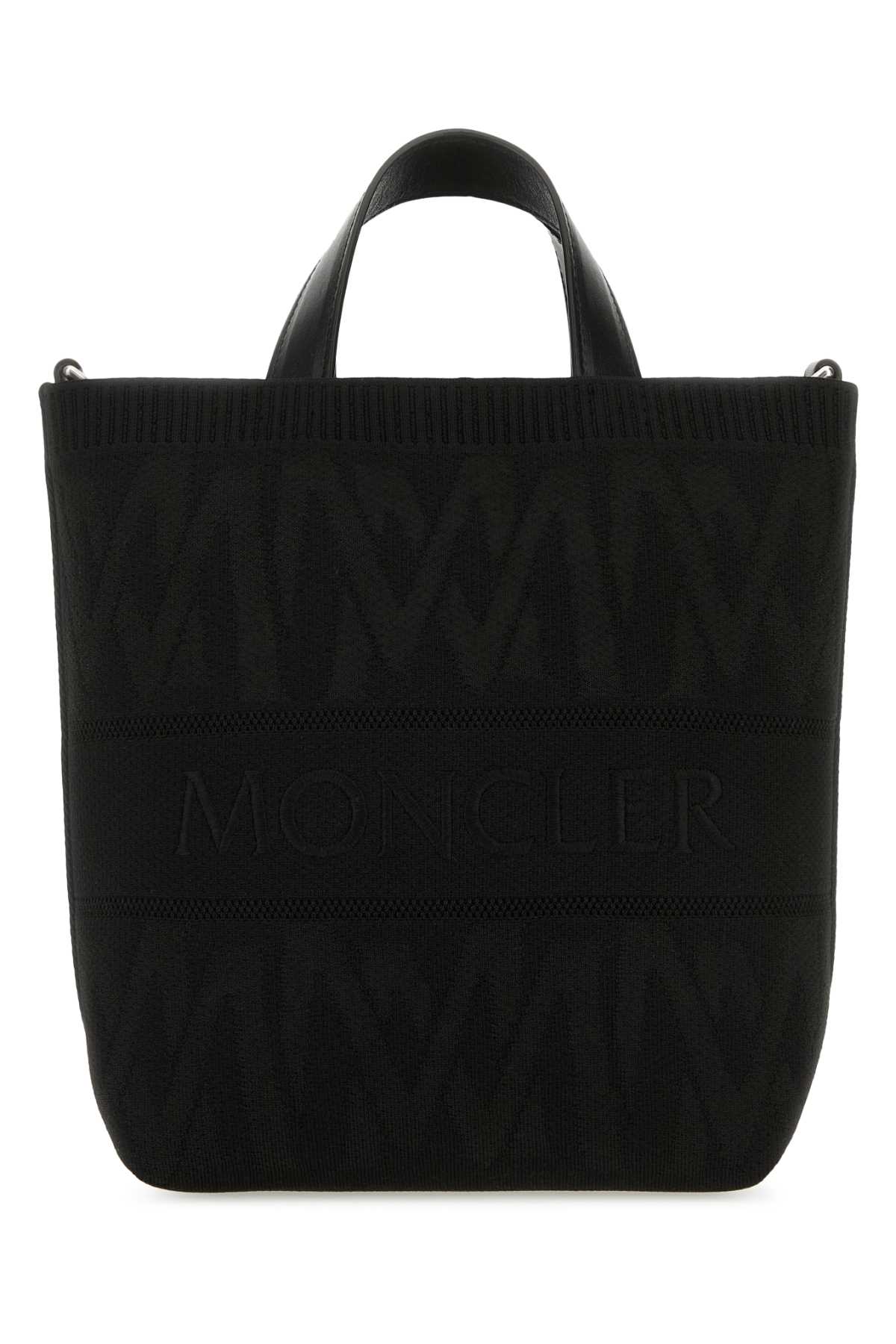 Shop Moncler Black Fabric Mini Knit Handbag In F99