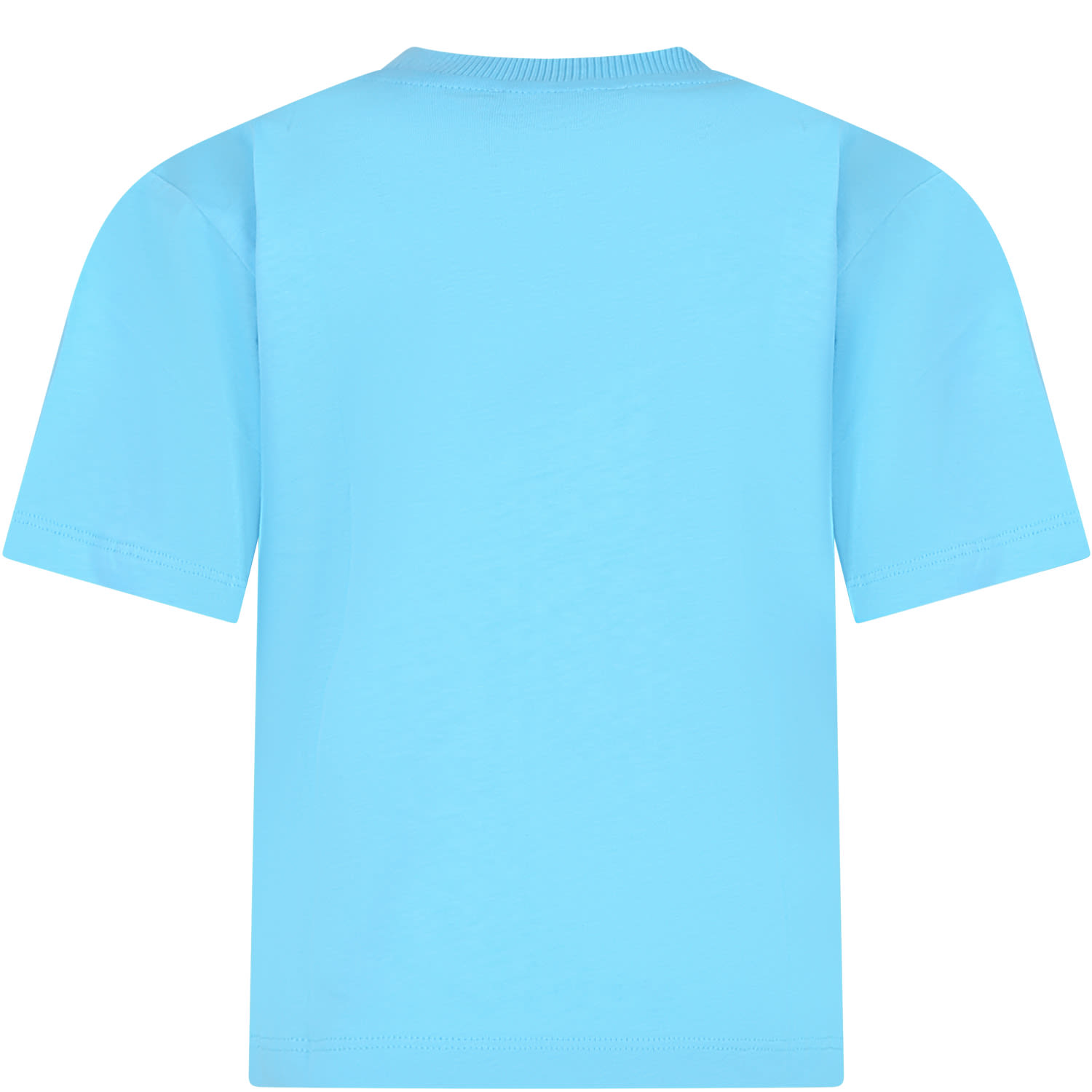 Shop Moschino Light Blue T-shirt For Boy With Multicolored Print And Teddy Bear