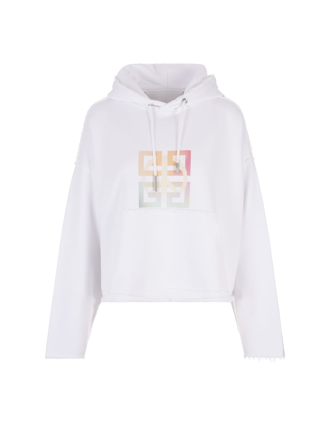 Givenchy Woman White Oversized Hoodie In Printed Brushed Cotton