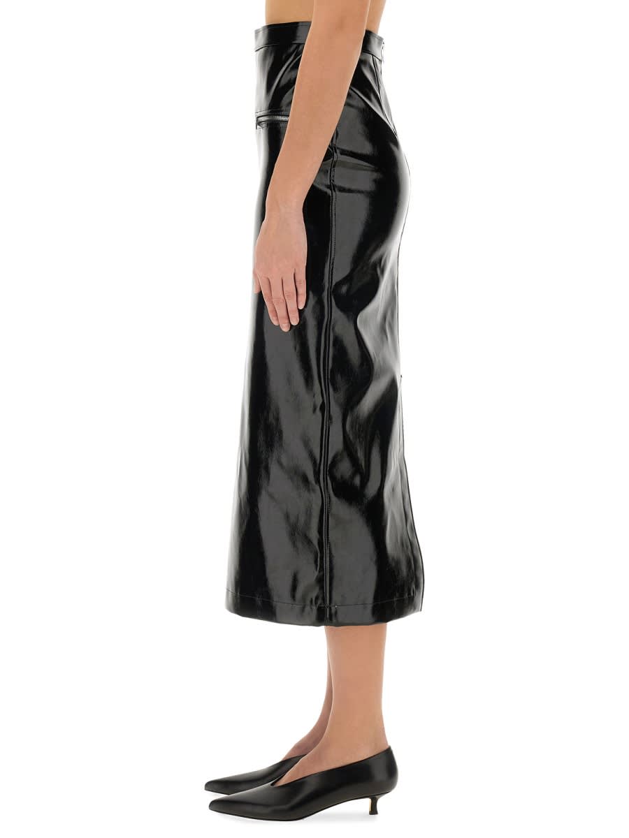 Shop Msgm Patent Leather Midi Skirt In Black