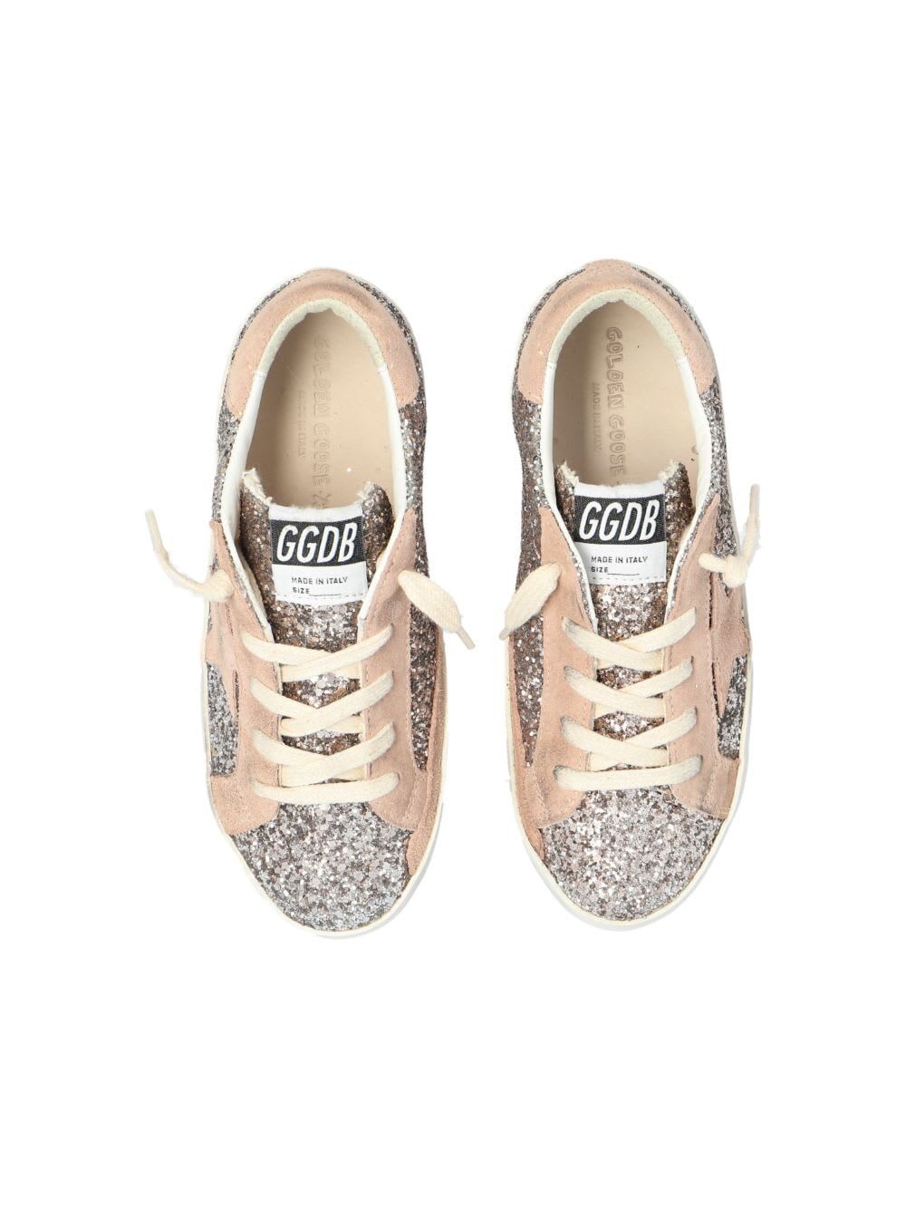 Shop Golden Goose Super Star Glitter Upper Suede Star And Heel In Cinder Powder Pink