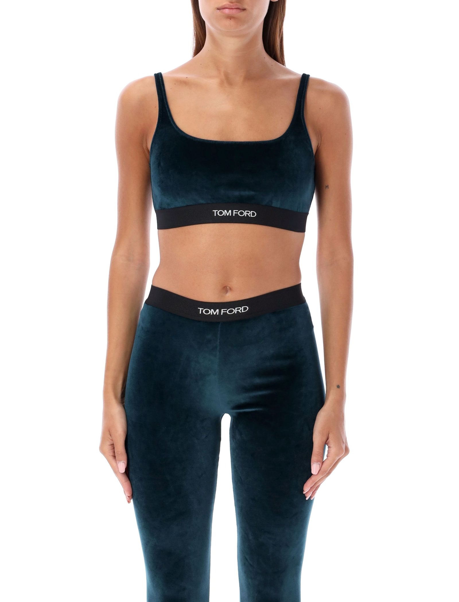 Shop Tom Ford Stretch Velvet Bralette In Dark Emerald